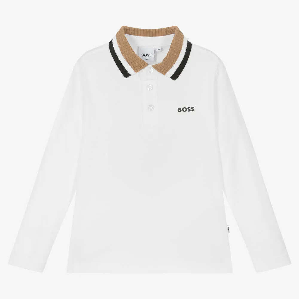 Boys White Cotton Polo Shirt