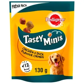 Pedigree Tasty Minis Adult Dog Treats Chicken & Duck Chewy Cubes, 130g